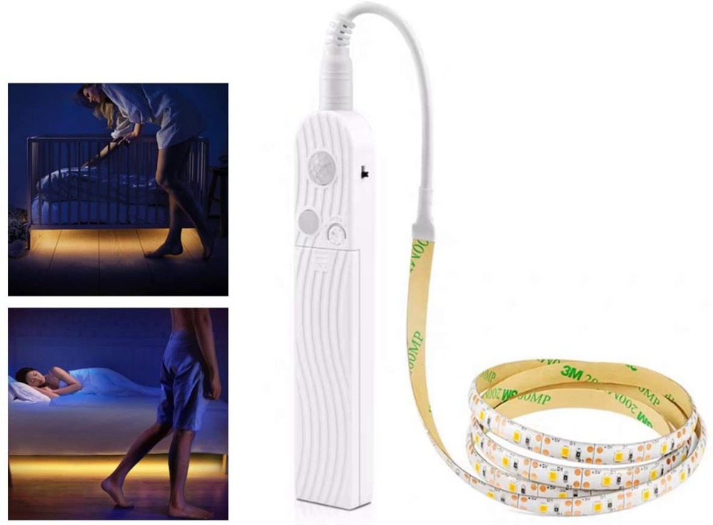 Thanh đèn led pir dùng pin 1m 2m 3m đèn ngủ cảm biến chuyển động, tủ cầu thang có cổng usb tủ quần áo nhà bếp đèn mọi nơi