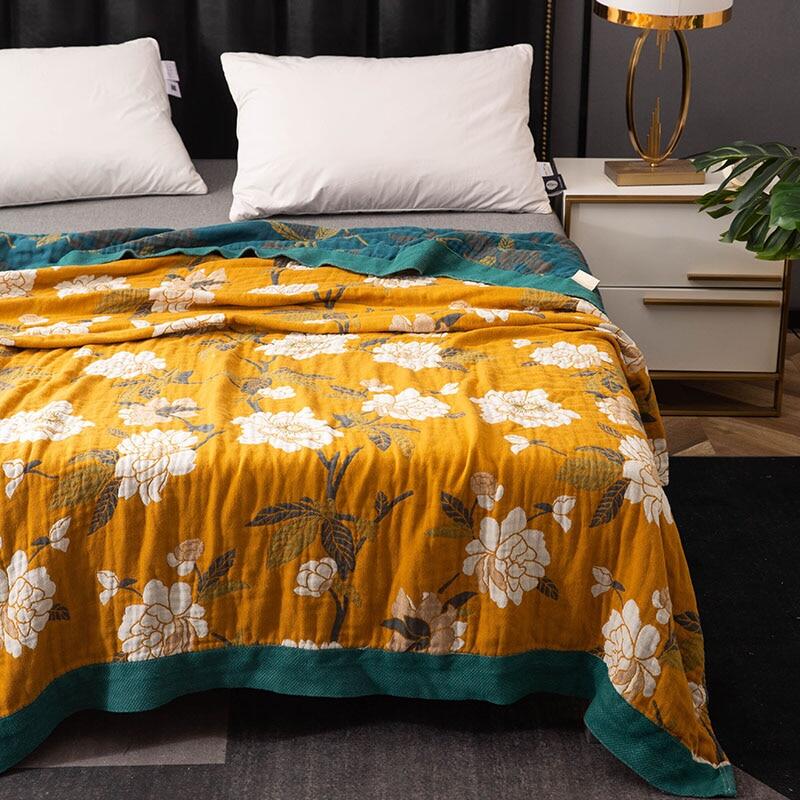 Wholesale Pure Cotton 5-Layers Yarn Dyed Jacquard Throw Blanket for Bed Soft and Skin-friendly Plaid Bedspread Kids Adults Double Bed Blankets Office Nap Air Condition Blanket Summer Quilt ราคา 920 บาท*ส่งฟรี