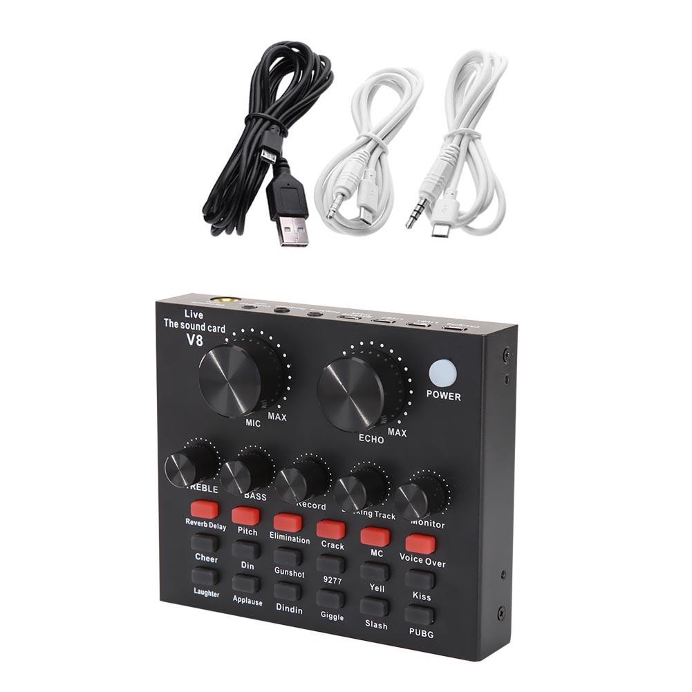 V8 âm thanh USB Card âm thanh ngoài 6 loại hiệu ứng Card âm thanh phát trực tiếp mic-rô Tai nghe cho điện thoại di động máy tính điện thoại PC