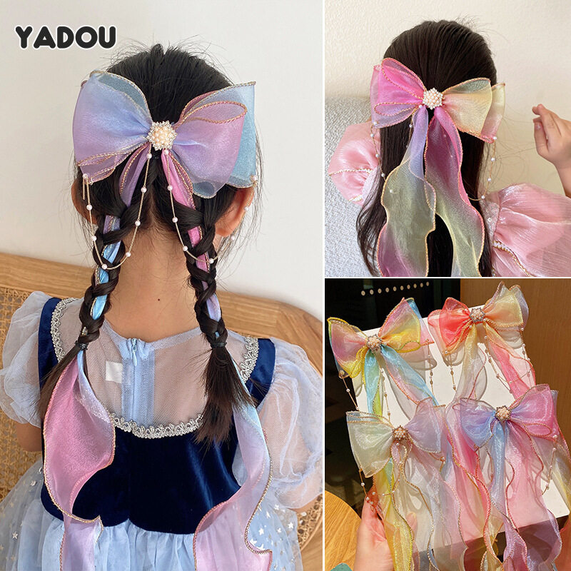 YADOU Colored Kids Hair Extensions with Cute Clips Bows,kids hair rainbow