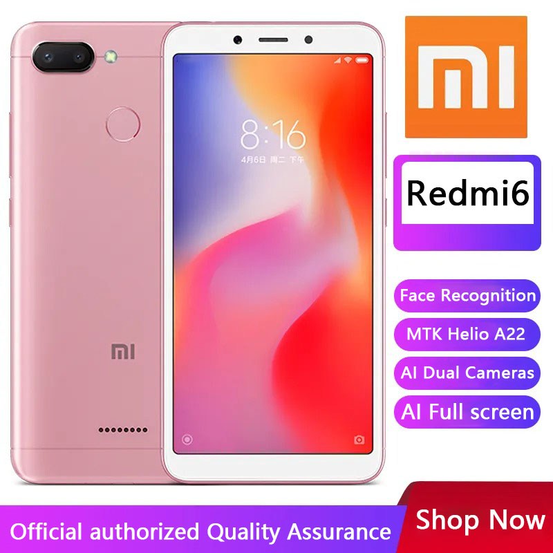สมาร์ทโฟน โทรศัพท์มือถือ ยี่ห้อใหม่ Xiaomi Redmi 6 googleplay โทรศัพท์มือถือ Android 4GB 64GB Face ปลดล็อค MT6762 Helio P22 ในสต็อก