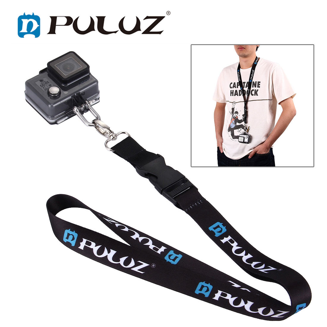 PULUZ 60cm Detachable Long Neck Strap for Gopro HERO10 GoPro 9 NEW HERO 8 HERO7 6 5 DJI Osmo Action Xiaoyi Action Cameras with Screw Lanyard Sling Stainless Steel Hook 1/4