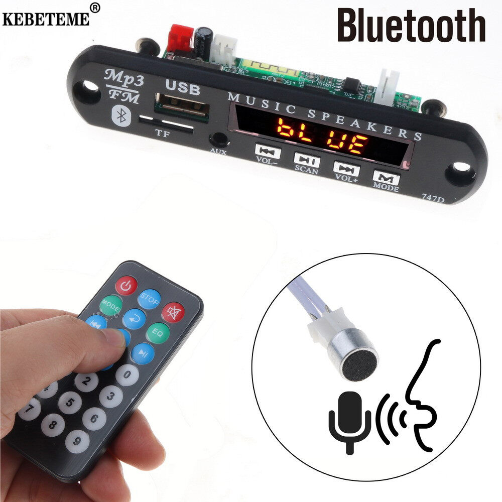 KEBETEME DC 5-12V Wireless Bluetooth MP3 Decoder Board MP3 Player Module LED Screen Audio Car Kit USB U Disk TF FM Radio 3.5mm Aux Music Audio Receiver With Remote Controller (Bluetooth & Built-in MIC Version Optional) ราคา 81 บาท*ส่งฟรี
