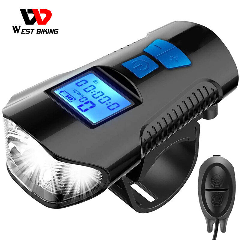 Đèn pha máy tính west biking, đèn xe đạp tốc độ không dây 3 trong 1 có còi 120db