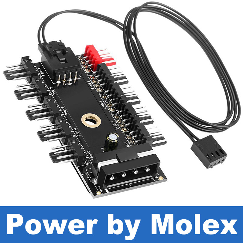 Molex 4pin SATA đến 10 cổng 4 pin quạt PWM Hub điều khiển rpm phản hồi Cáp