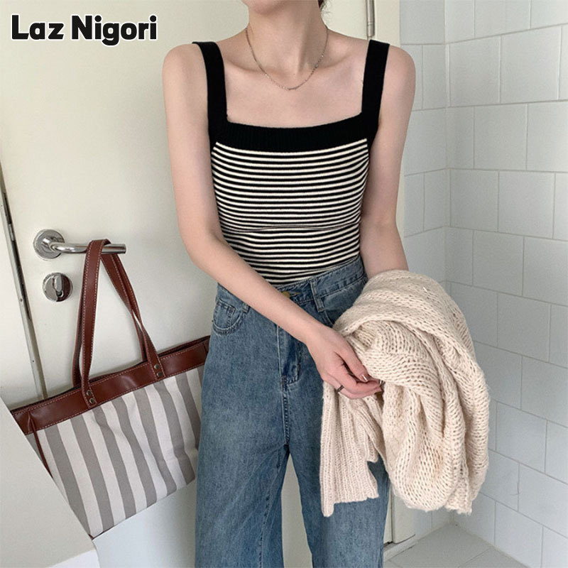 Laz nigori áo hai dây dệt kim sọc cổ điển