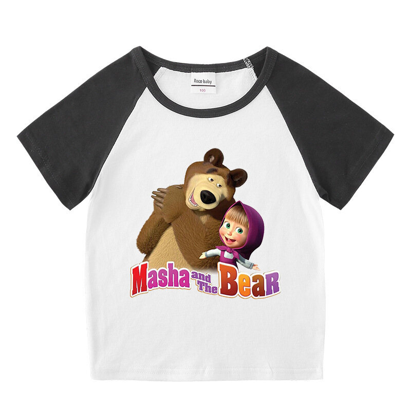 Masha and The Bear Girls Boys Short Sleeve T-shirt/Pajamas Shorts Cute Sport Casual T-Shirt Shorts Summer Pajama Kids Clothing - 3