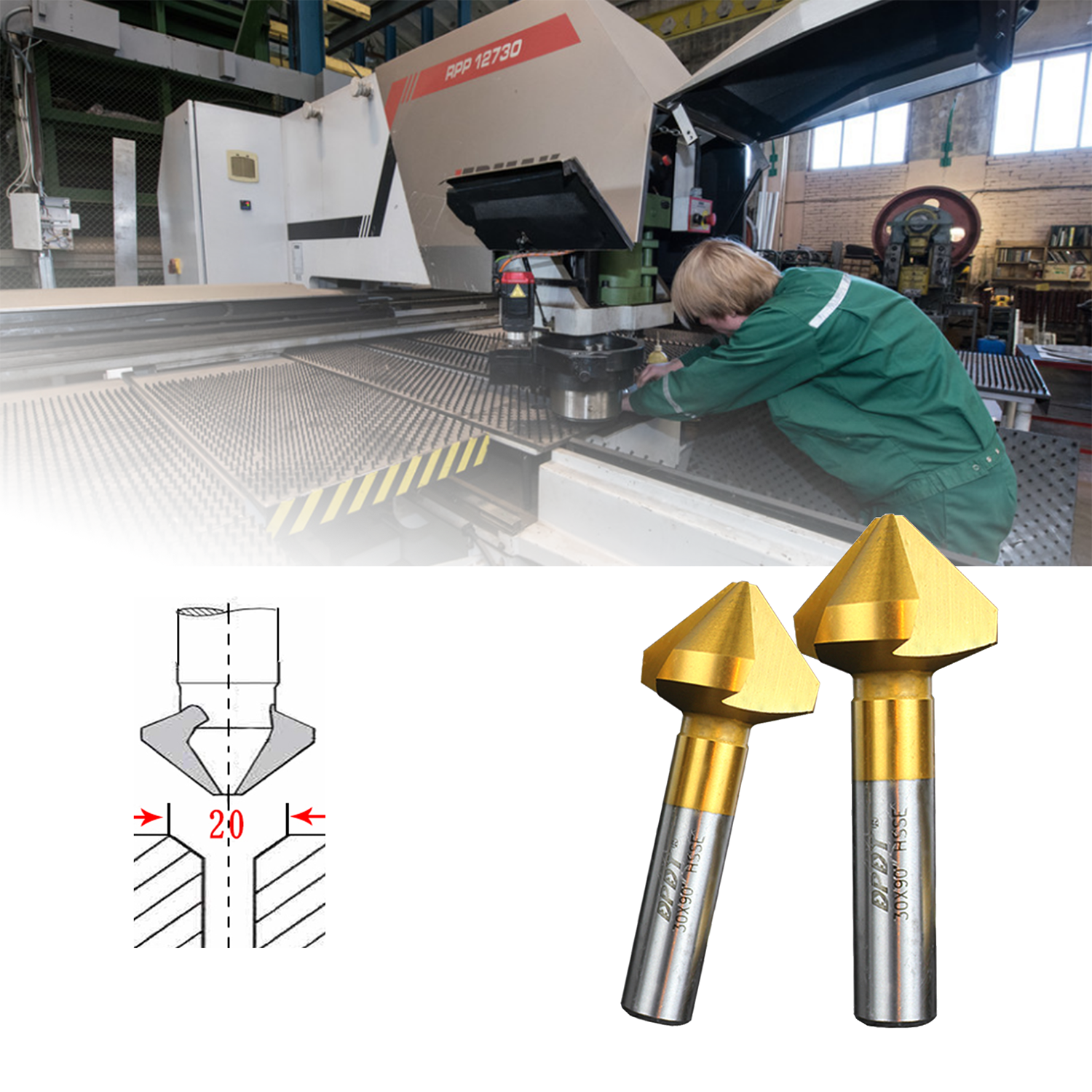 UCHEER Titanium chamfer bitssingle/3edge plated 90degree straight shank Stainless steel Round hole trimming machine Countersink