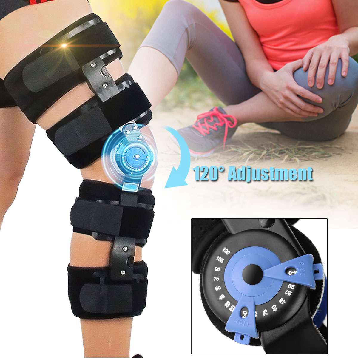 Nẹp đầu gối có bản lề nẹp chân có thể điều chỉnh 120 ° hỗ trợ cố định đầu gối thể thao với bản lề nẹp đầu gối ống ngắm chữ t hỗ trợ