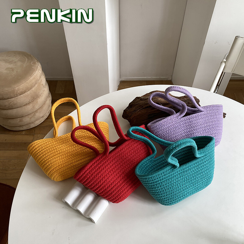 Penkin Túi Đeo Vai Nhỏ Nhiều Màu Cho Nữ Giỏ Dệt Cổ Điển Túi Xách Đi Biển Du Lịch Mùa Hè (Không Có Mặt Dây Chuyền)
