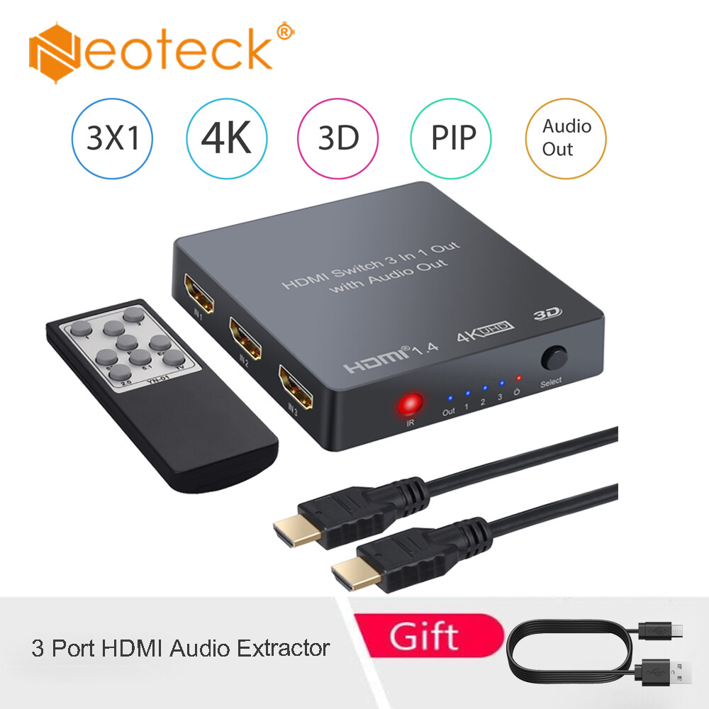 Neoteck 3 Cổng HDMI Switch Có Âm Thanh Máy Hút Chuyển Đổi Tương Tự Quang Học TosLink SPDIF Đầu Ra Hỗ Trợ 4K 3D 1080P PIP Bộ Chuyển Đổi