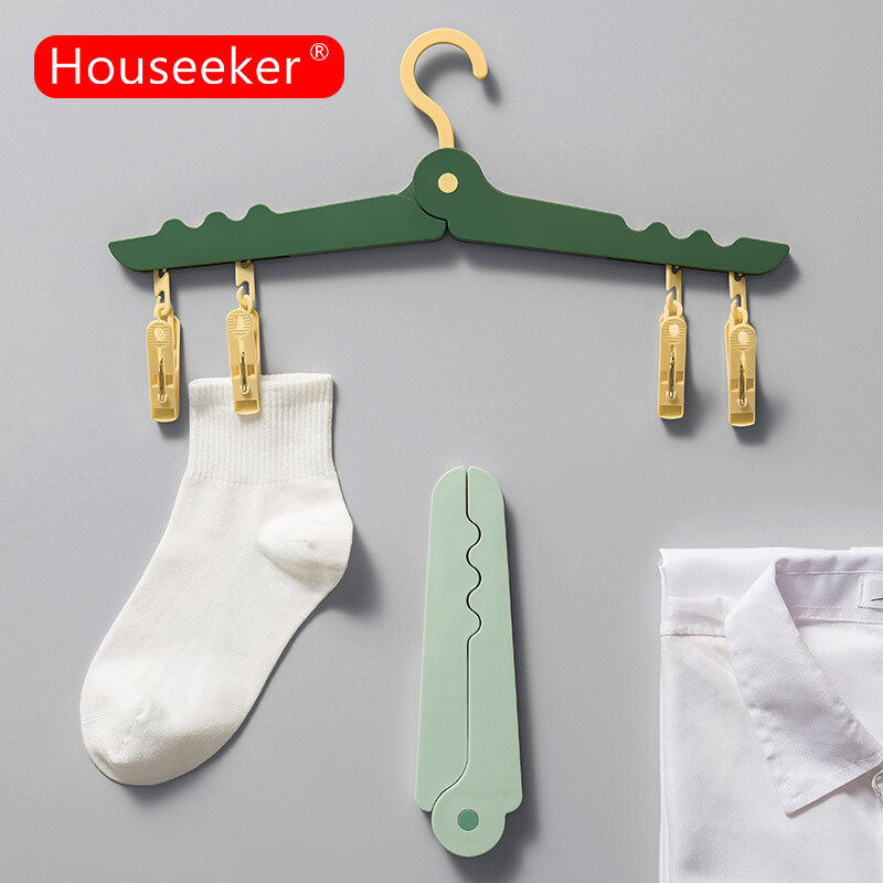 Houseeker Portable Folding Travel Hanger Clothes Drying Rack with Clips