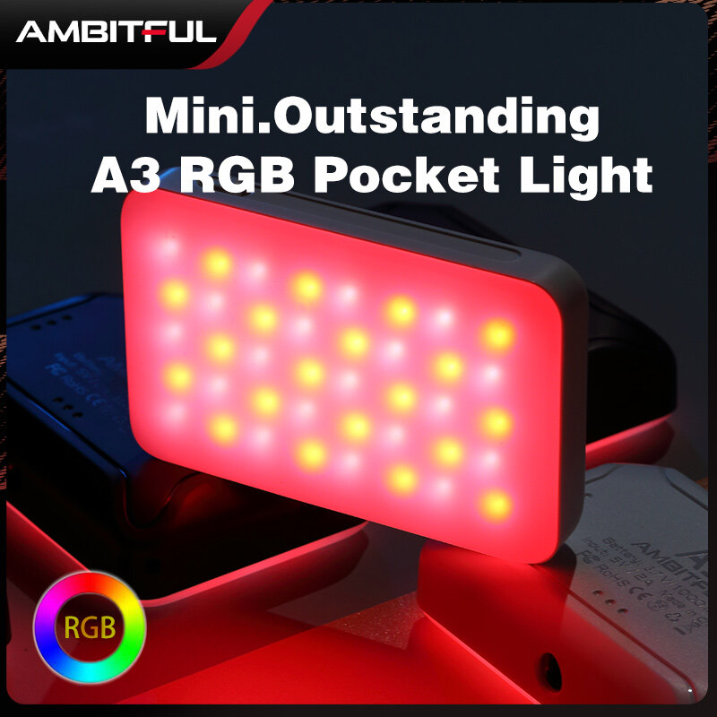 Ambitful đèn led mini a3 rgb đủ màu có thể điều chỉnh độ sáng 2800k-6800k với ứng dụng cho điện thoại đèn máy ảnh dslr đèn lấp đầy led mini ngoài trời trực tiếp vlog đèn bỏ túi