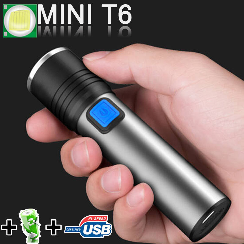 Đèn Pin LED Sạc USB T6 Pin Lithium 1200MAh Tích Hợp Cầm Tay Đèn Cắm Trại Chống Nước Đèn Pin Thu Phóng Được