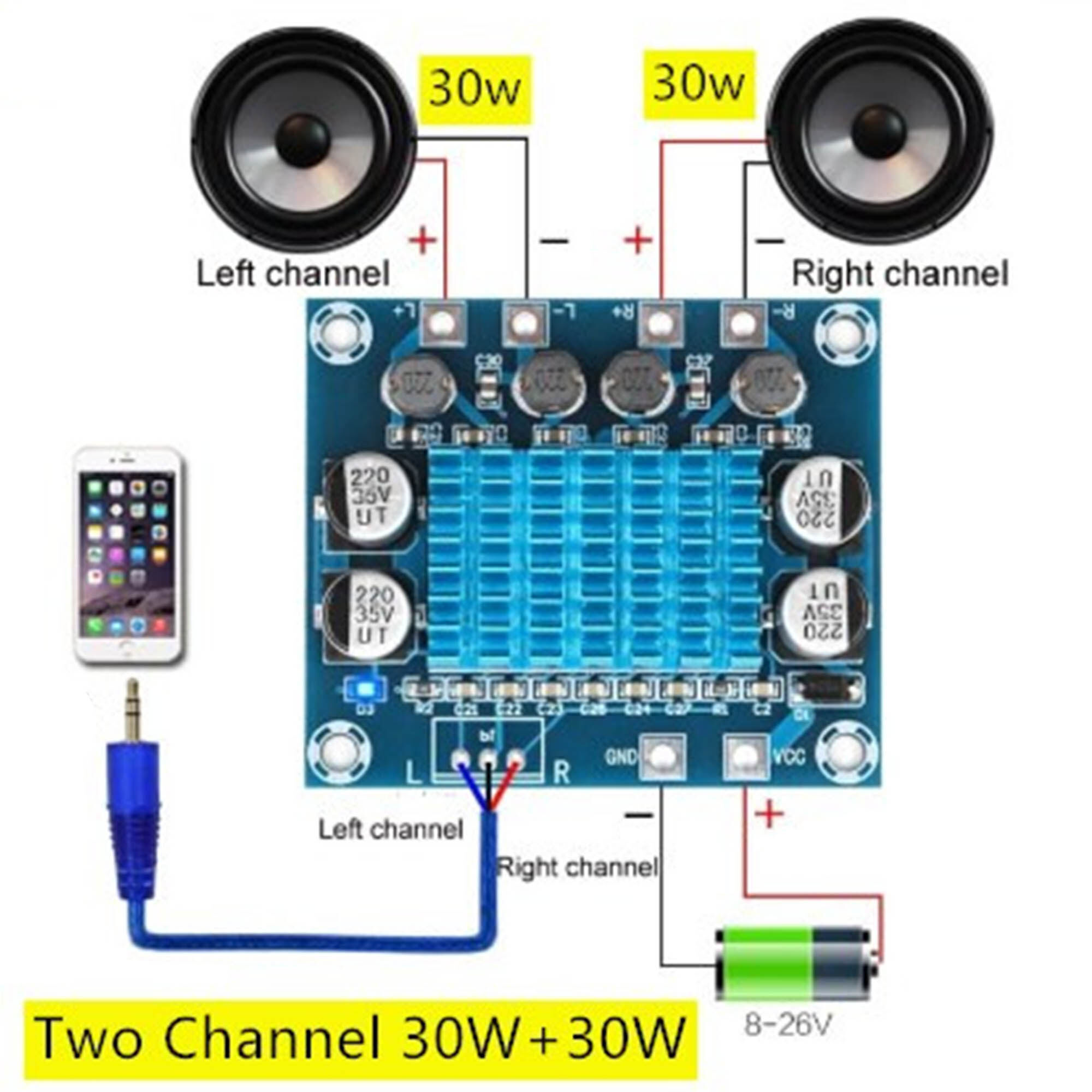 Bo mạch khuếch đại âm thanh bộ khuếch đại âm thanh nổi kỹ thuật số class d xh-a232 30w + 30w 2.0 kênh dc 8-26v 3a cho loa tv gia đình