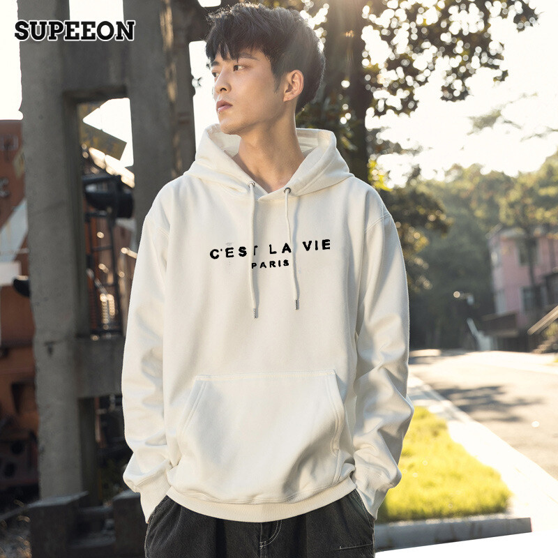 Supeeon丨áo len có mũ áo nỉ đôi rộng cơ bản thời trang lông cừu