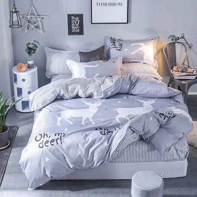 4PCS/Set Bedding Set Cartoon Comforter Duvet Quilt Cover Flat Bed Sheet Pillowcase Super Single Queen King (4)