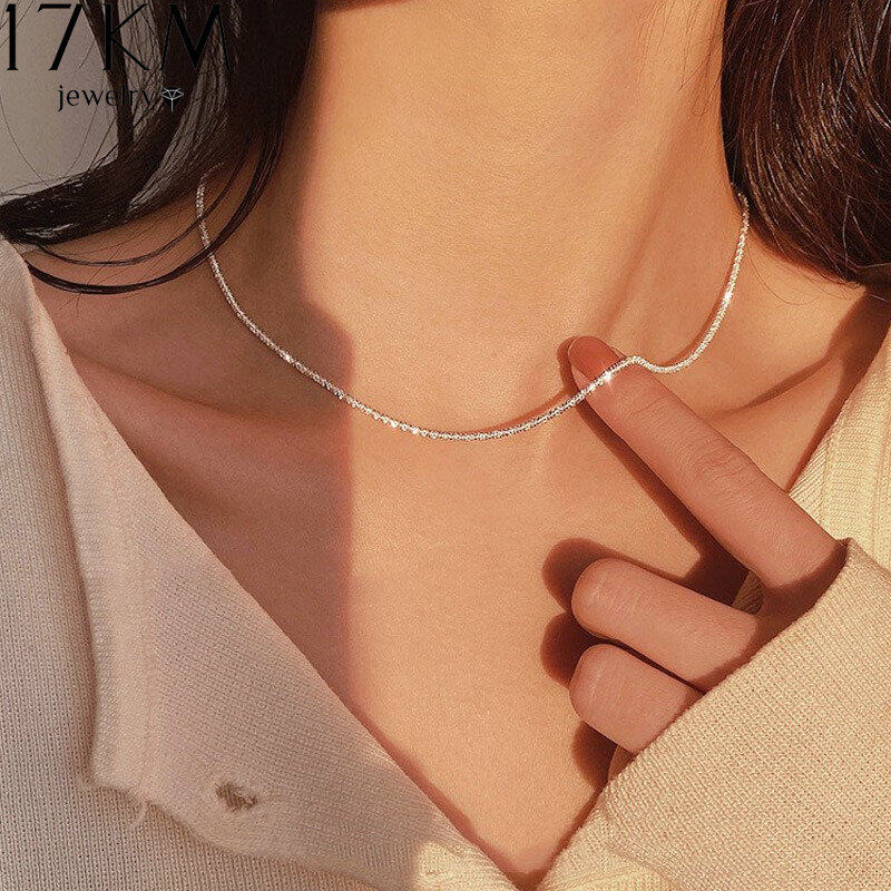 17KM Sparkling Necklace Trendy Chain Choker for Women Fashion Brilliant Crystal Silver Plated Necklaces Accessories Jewelry Gift 2022