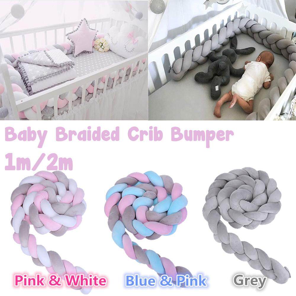 Generic 1m/2m Baby Crib Bumper Knotted Braided Plush Safe Crib Bumper