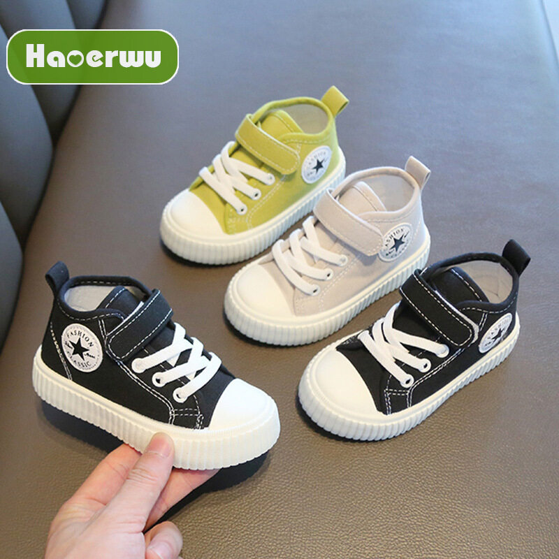 Haoerwu trẻ em giày vải cao cổ mới cho bé trai giày thường ngày chống