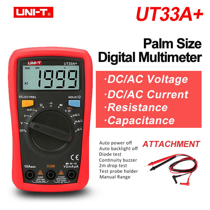 Uni-t đồng hồ vạn năng đo điện trở kích thước lòng bàn tay máy kiểm tra ncv điện dung lcd ac dc 2mf đèn nền ut33a + /ut33b + /ut33c + /ut33d +
