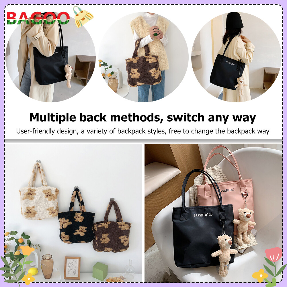 BAGOO In Hình Gấu Dễ Thương Túi Xách Nữ Trẻ Em Cô Gái Gấu Phim Hoạt Hình Búp Bê Giản Dị Túi Đeo Vải Bằng Vải Bông Cặp Đi Học