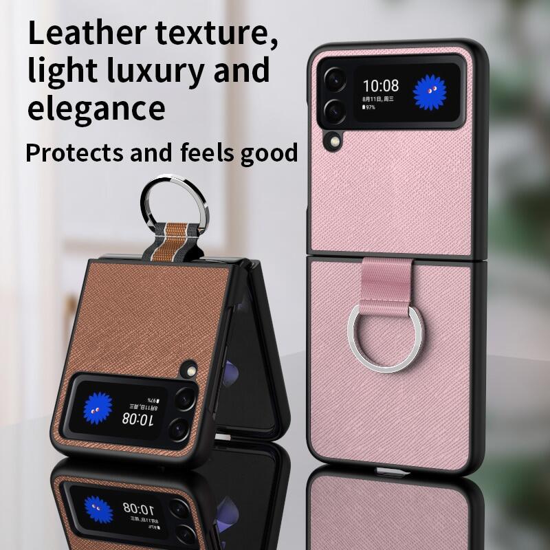 HOCE Ốp Có Vòng Đeo Bằng Da PU Sang Trọng Cho Samsung Galaxy Z Flip 4 3 Flip4 Flip3 ZFlip4 ZFlip3 5G Ốp Điện Thoại Cứng Mỏng Chống Sốc