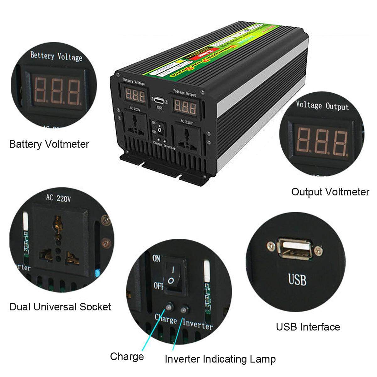 12 V to 220 V เครื่องแปลงไฟ + Charger & UPS สำหรับพลังงานแสงอาทิตย์/ลม 5000 วัตต์ 10000 W (peak)