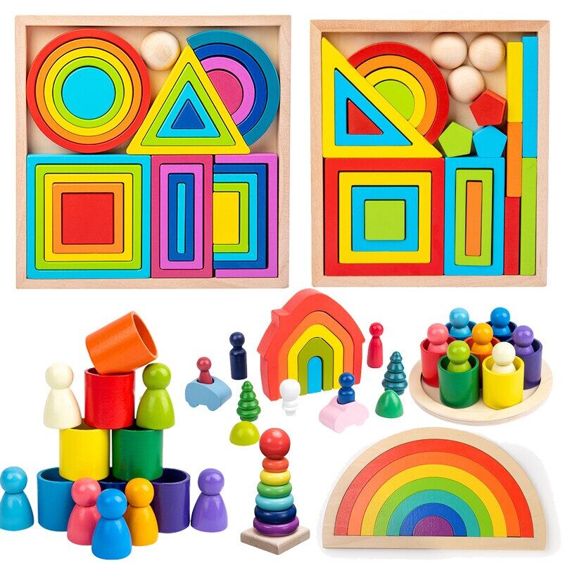 Montessori arco-íris de nidifica ão de empilhamento de brinquedos de