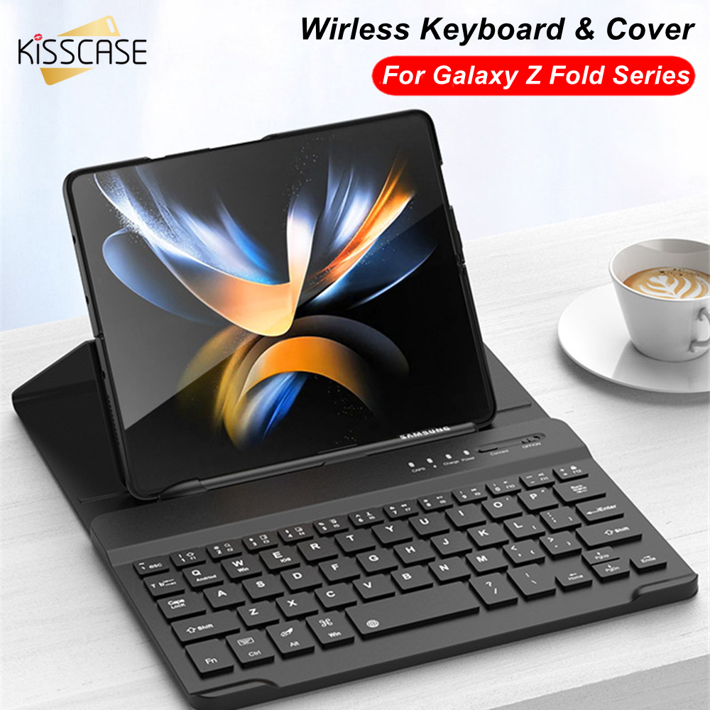  KISSCASE is applicable to Samsung Galaxy Z Fold 4 Z Fold 3 Z Fold 2 ipad universal magnetic wireless keyboard S pen slot bracket flip bracket leather keyboard cover  no pen  