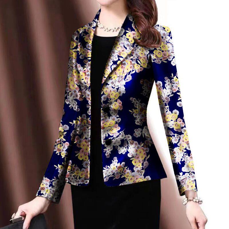 Chfeirno áo khoác blazer hoa dài tay áo khoác vest nữ 2 nút dáng ôm thanh lịch