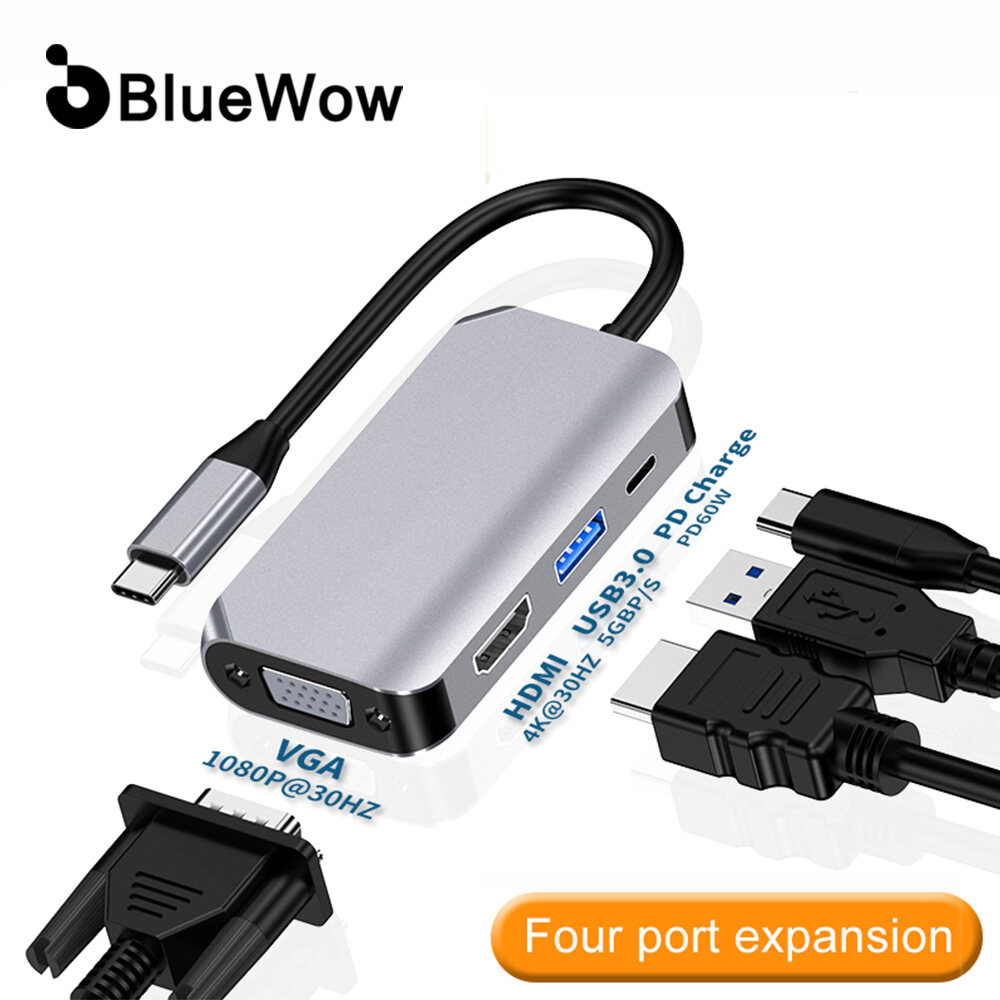 BlueWow Bộ Chuyển Đổi Trạm Sạc Hub USB C 4 Trong 1 Type