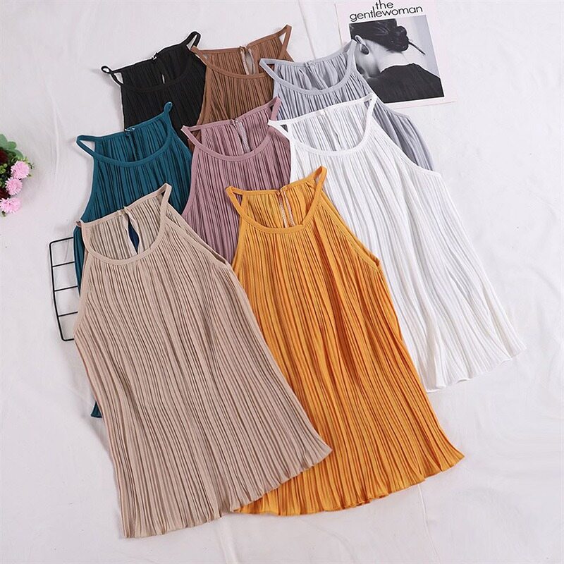 ✨YSDdecor✨Áo Voan Nữ Phong Cách Koaren, Áo Hai Dây Không Tay, Màu Trơn