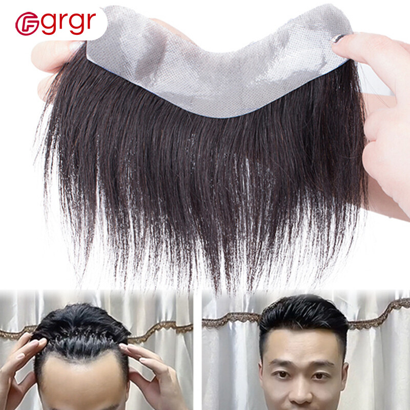 Fgrgr Hair Toupee for Men Bangs Hair Wig Piece Trimmable Adhesive
