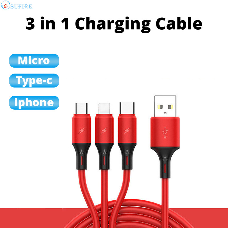 Cáp usb 3 trong 1 cáp dữ liệu sạc nhanh cáp dữ liệu ba đầu silicon lỏng dây sạc nhanh microusb/type-c/iphone cho iphone android