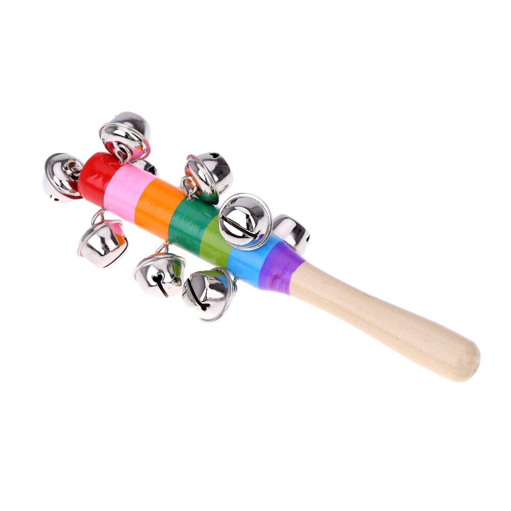 Hand Held Bell Stick Wooden With 10 Metal Jingles Ball Colorful Rainbow Percussion Musical Toy For Ktv Party Kids Game