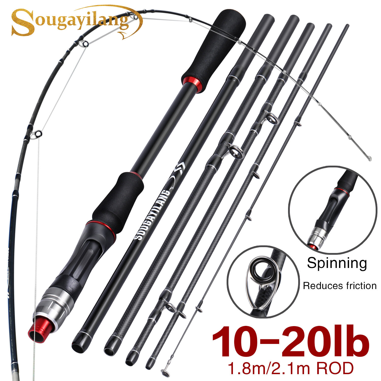  COD Sougayilang Cần Câu Cá Cần Câu Cá Sợi Cacbon Nhiều Lớp 5 Khúc 6 Khúc Di Động Cần Câu Cá Vòng Dẫn Hướng Gốm Thép Không Gỉ 