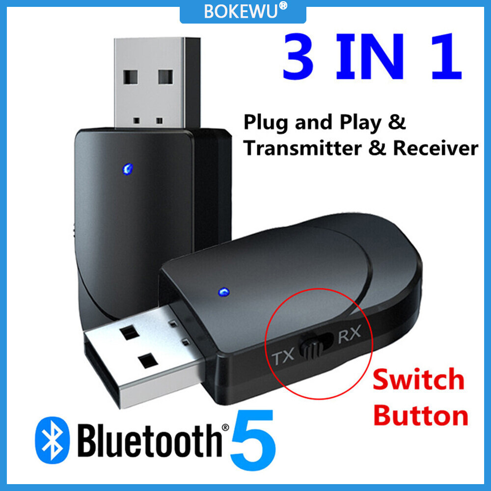 BOKEWU Bộ Thu Phát USB Bluetooth 5.0 Bộ Chuyển Đổi Âm Thanh Stereo Không Dây 2 Trong 1 Giắc Cắm AUX 3.5Mm Cho Máy Vi Tính Loa Tai Nghe