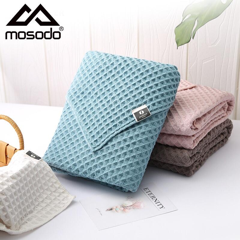Mosodo Waffle Khăn tắm bằng vải bông sợi nhỏ mềm khăn lau khô tóc cho phòng tắm nhà tắm bọc khăn tắm bơi bãi biển Bìa up