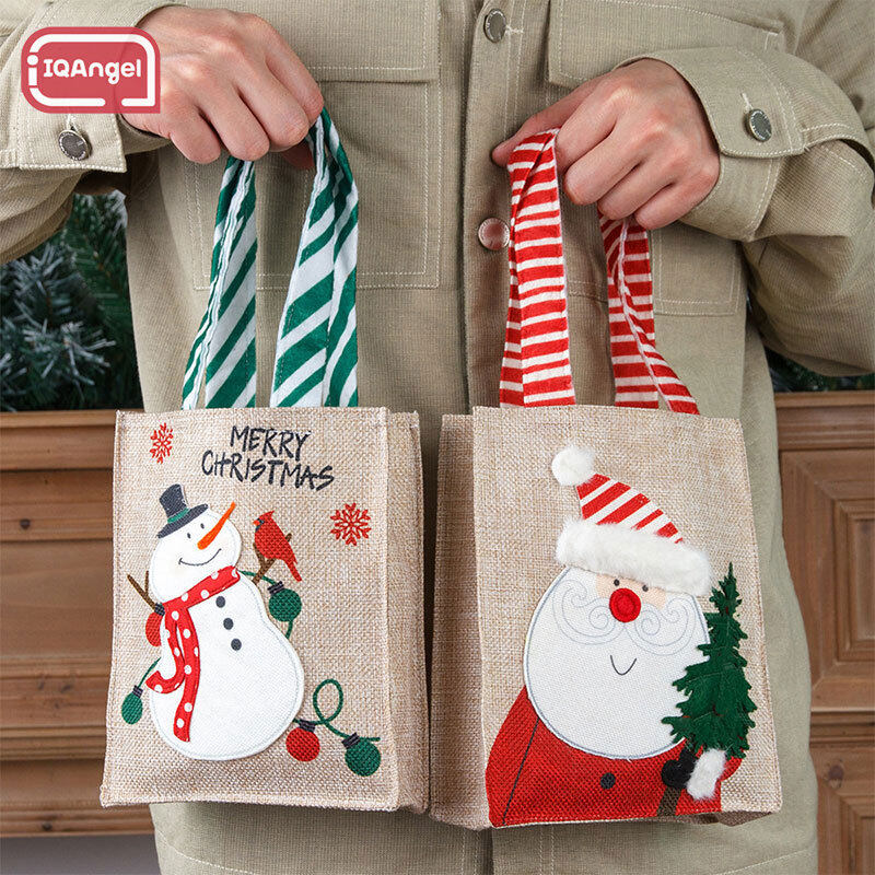 IQANGEL Christmas portable gift bag burlap cartoon old man snowman gift