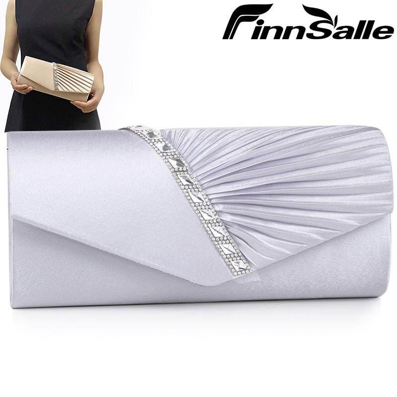 FinnSalle Charming Thợ May Túi Đi Tiệc Đêm Pha Lê Được Tô Điểm Và Satin Xếp Li Ly Hợp Nữ Xếp Li Túi Xách Sa Tanh Ví Cầm Tay Buổi Tối