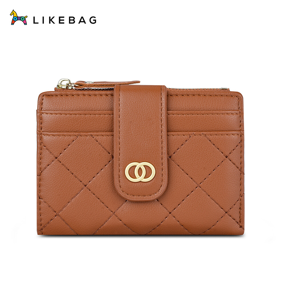 Ví ngắn likebag ví gấp da pu màu trơn