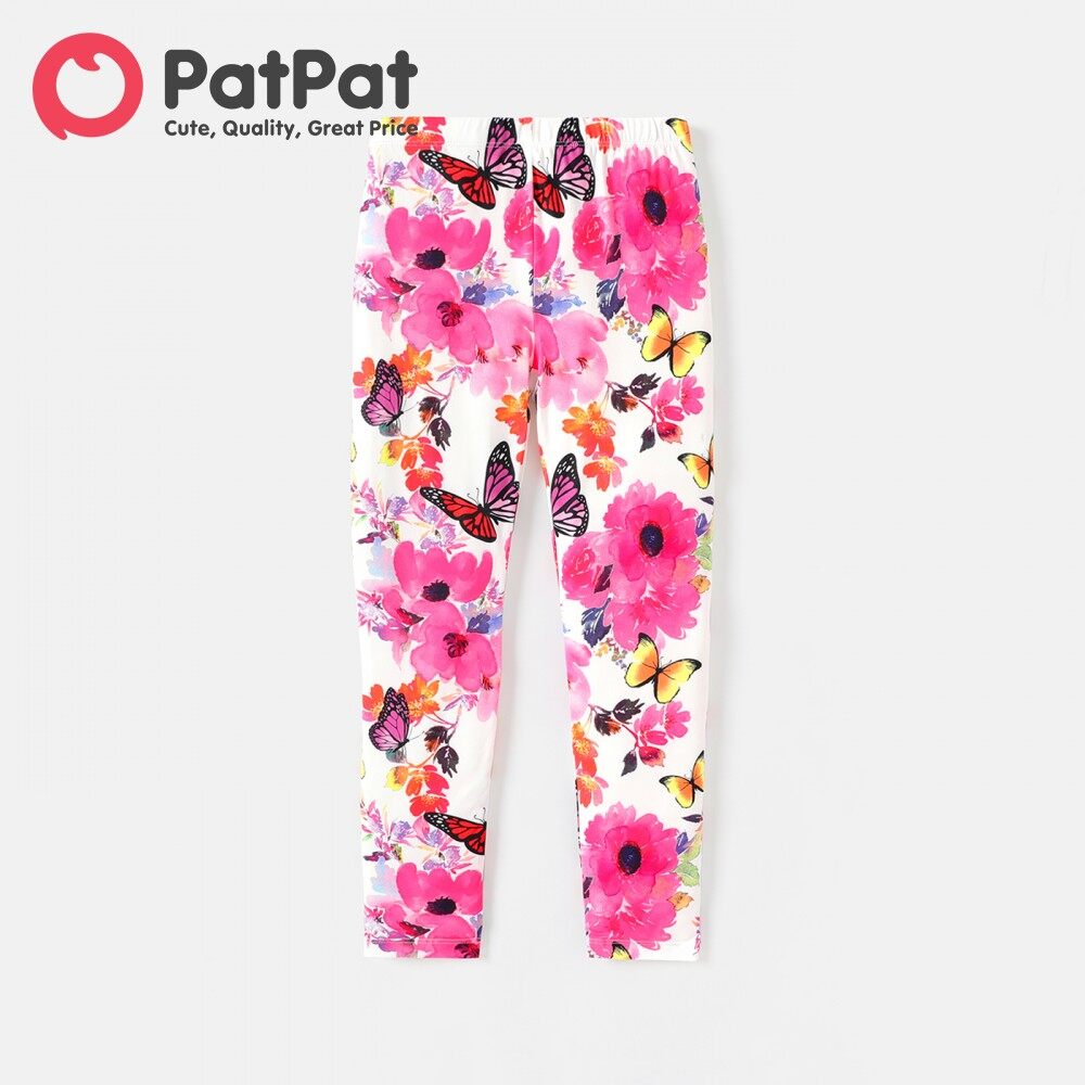 Patpat quần legging co giãn in hoa/ngôi sao cho bé gái
