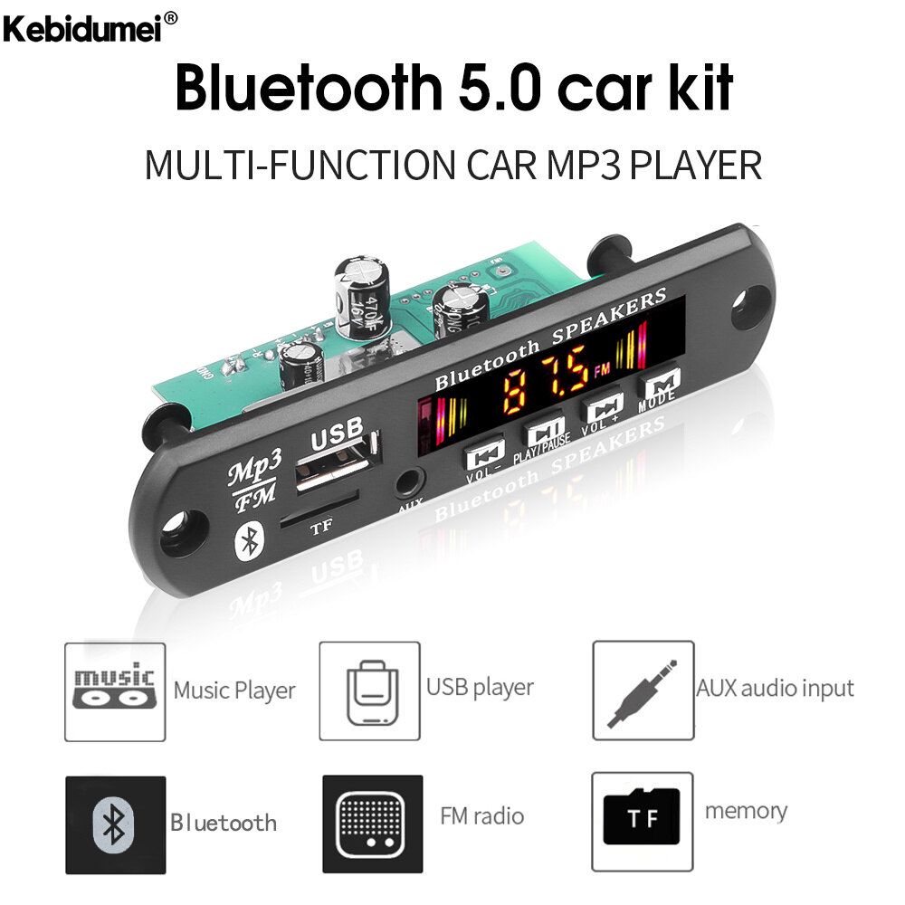 Kebidumei Bảng Giải Mã MP3 Bluetooth 5.0 12V Với Bộ Khuếch Đại 50W Mô-đun Giải Mã Âm Thanh MP3 Không Dây Mô-đun Radio FM TF USB Có Điều Khiển Từ Xa