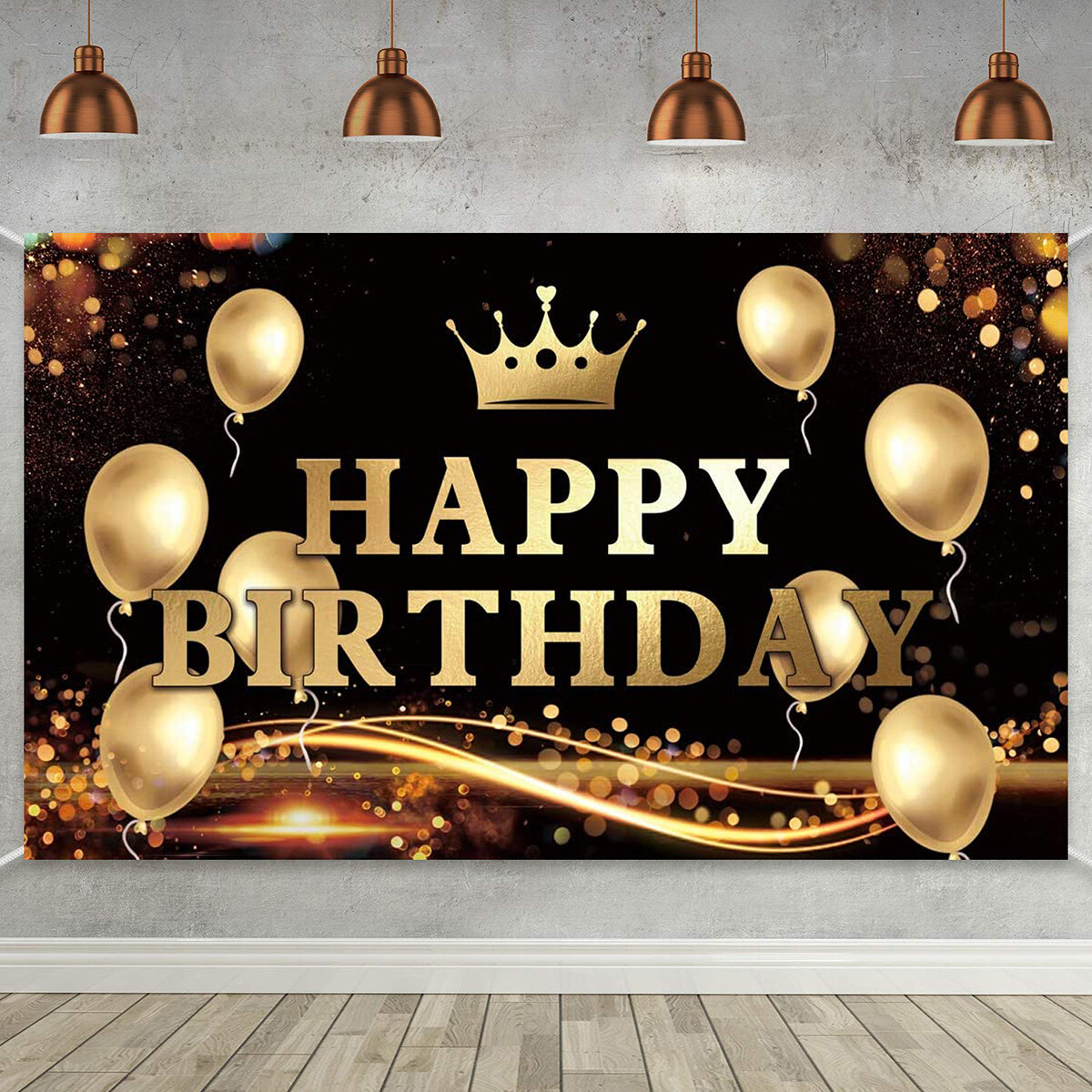 Generic Happy Birthday Backdrop Banner With Gold Balloons Sign For ...