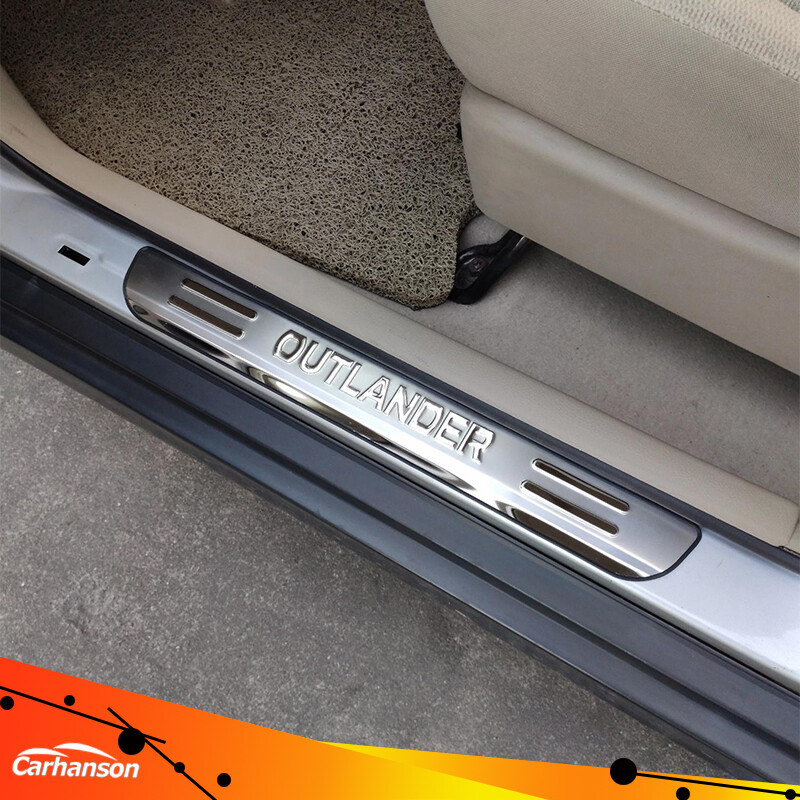 Carhanson Phụ Kiện Xe Hơi Cho Mitsubishi Outlander 2013-2023 Miếng Dán Bảo Vệ Bàn Đạp Ngưỡng Cửa Bằng Thép Không Gỉ