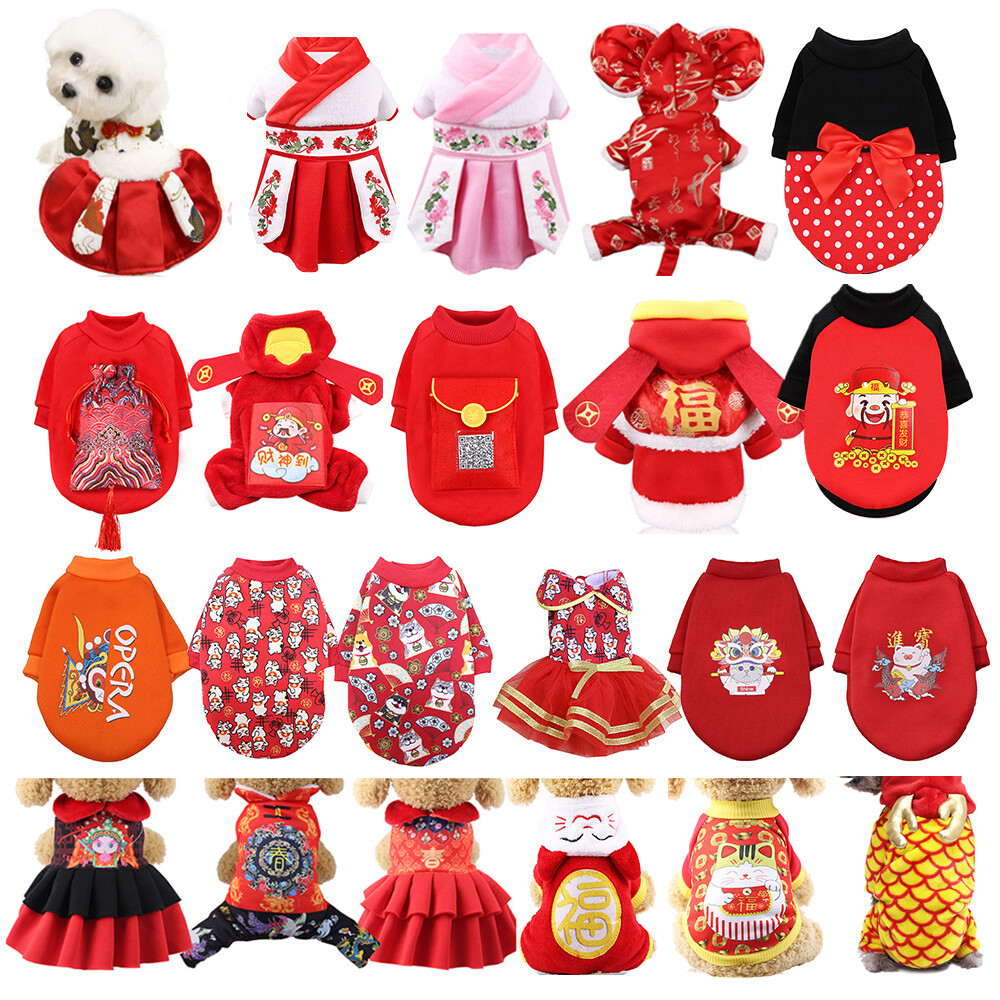 Quần Áo Thú Cưng Năm Mới Ngọt Ngào Đầm Chui Đầu Cho Chó Mèo Áo Nỉ Ấm Áp Mùa Đông Cho Cún Con Mèo Con Váy Chó Con Trang Phục Bên Ngoài Đồ Dùng Cho Thú Cưng