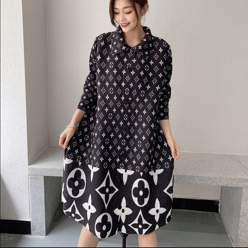 Đầm xếp li nữ thanh lịch dáng rộng thường ngày