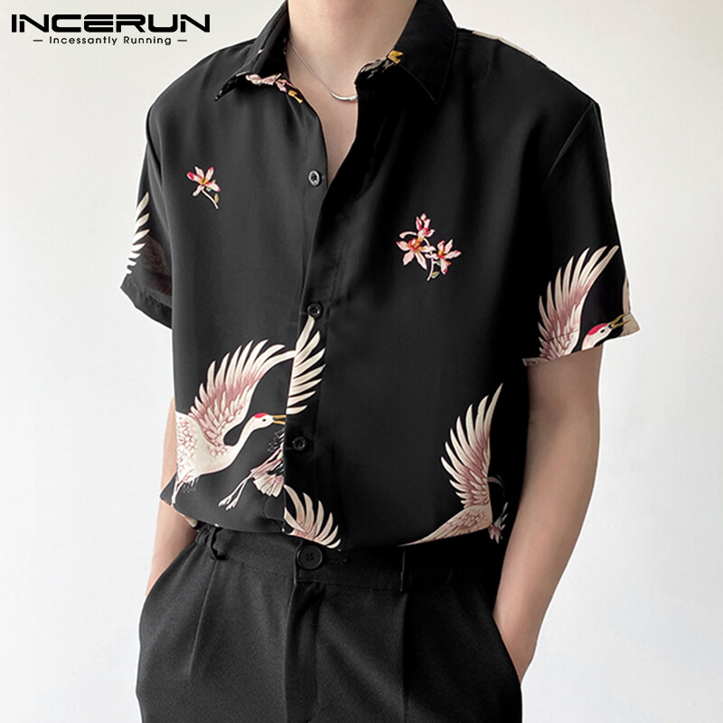 Incerun áo thun nam áo đi biển cài khuy tay ngắn áo kiểu thái hippy