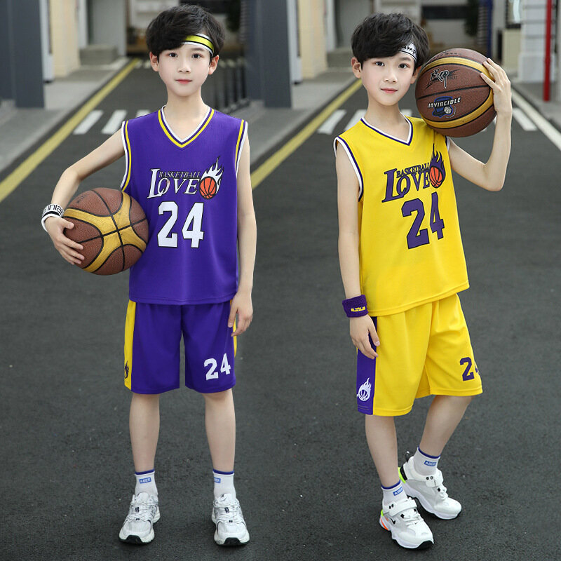 Los Angeles Lakerss Bryantss No.24 Áo Bóng Rổ Bé Trai Bé Gái Bộ Đồ Áo Ba Lỗ Không Tay Mùa Hè Cho Trẻ Em Bộ 2 Chiếc Quần Áo Thể Thao Mỏng Số 24 Quần Áo Tập Luyện